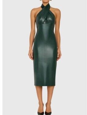 Amanda Uprichard Black Halter Deep-V Evening Gown